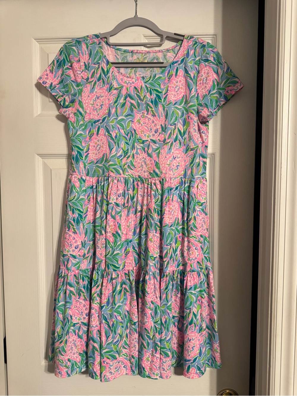 Lilly Pulitzer Pink Floral Short-Sleeve Tiered Midi Dress
